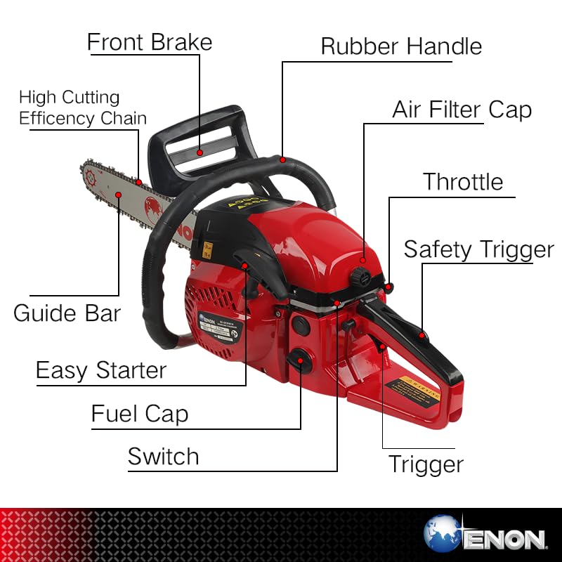 ENON Gasoline 5818 Chainsaw 18inch 2700W 3000RPM, Engine Displacement 58CC Chainsaw, Woodcutting Saw for Farm, Garden and Ranch with Tool Kit (XE-GCS) ENON Gasoline 5818 Chainsaw 18inch 2700W 3000RPM, Engine Displacement 58CC Chainsaw, Woodcutting Saw for Farm, Garden and Ranch with Tool Kit (XE-GCS)